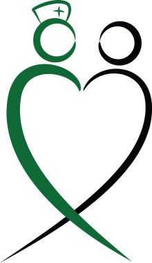 Renkli düz kalp şekilli hemşire ve hasta logosu simgesi beyaz arkaplan, vektör, illüstrasyon