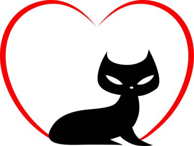 beyaz arka planda izole edilmiş kalbi olan küçük sevimli bir kedi. Romantik bir kavram. 