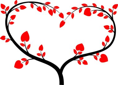 Beyaz arkaplanda ağaç dalları olan renkli düz kalp logosu, 