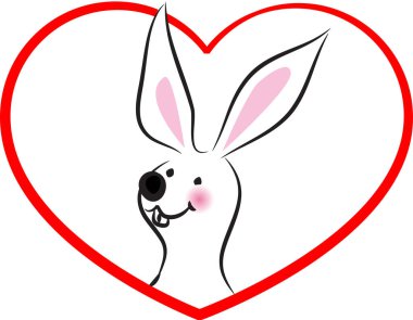 beyaz arka planda izole edilmiş kalbi olan küçük sevimli tavşancık, romantik konsept 