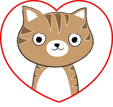 beyaz arka planda izole edilmiş kalbi olan küçük sevimli bir kedi. Romantik bir kavram. 