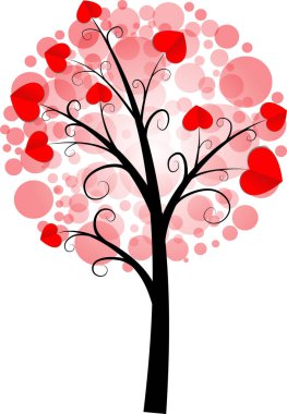 Kalpli aşk ağacı ve kopyalama alanı, vektör illüstrasyonu 