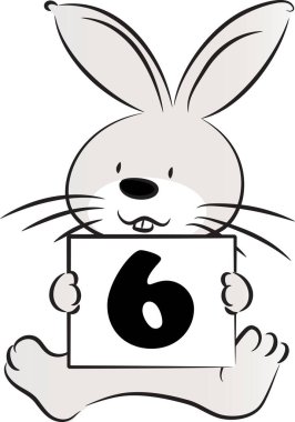 Çizgi film şirin tavşan tutma kartı, 6 numara, eğitim konsepti.  