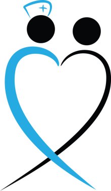 Renkli düz kalp şekilli hemşire ve hasta logosu simgesi beyaz arkaplan, vektör, illüstrasyon