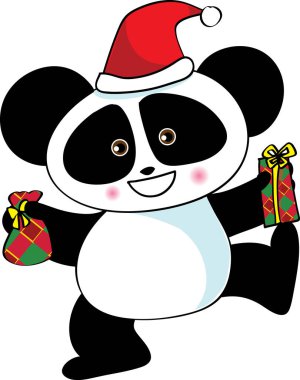 Beyaz arka planda izole edilmiş şirin panda, vektör illüstrasyonu