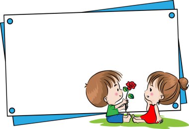 Bir kız ve bir erkekle boş bir pankartın çizimi