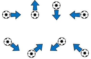 beyaz arkaplanda izole edilmiş toplar ve oklar, vektör illüstrasyonu