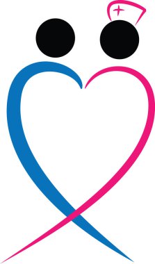 Renkli düz kalp şekilli hemşire ve hasta logosu simgesi beyaz arkaplan, vektör, illüstrasyon