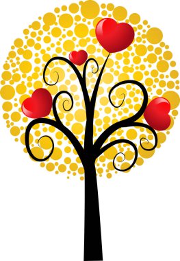 Kalpli aşk ağacı ve kopyalama alanı, vektör illüstrasyonu 