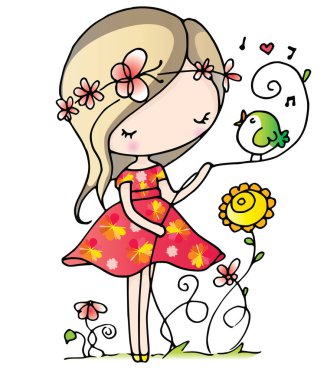 Çizgi film kızlarıyla vektör çizimi 