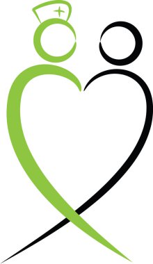 Renkli düz kalp şekilli hemşire ve hasta logosu simgesi beyaz arkaplan, vektör, illüstrasyon