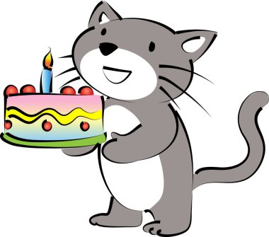 Beyaz arka planda izole edilmiş küçük şirin kedi doğum günü pastası, romantik konsept, yıldönümü konsepti