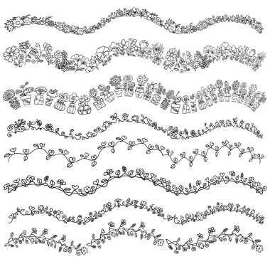 Kopya alanı ve vektör illüstrasyonlu çiçek kenarı şablonu 