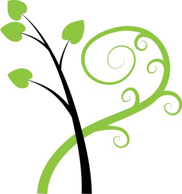 Beyaz arkaplanda ağaç dalları olan renkli düz kalp logosu, 