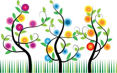 Beyaz arkaplanda izole edilmiş renkli çiçek kartı şablonu, vektör illüstrasyonu