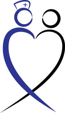 Renkli düz kalp şekilli hemşire ve hasta logosu simgesi beyaz arkaplan, vektör, illüstrasyon