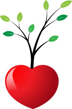 Beyaz arkaplanda ağaç dalları olan renkli düz kalp logosu, 