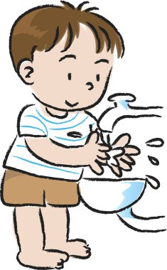 El yıkayan sevimli bir çocuğun vektör çizimi 