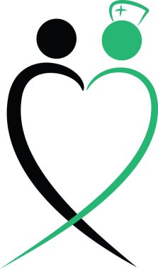 Renkli düz kalp şekilli hemşire ve hasta logosu simgesi beyaz arkaplan, vektör, illüstrasyon