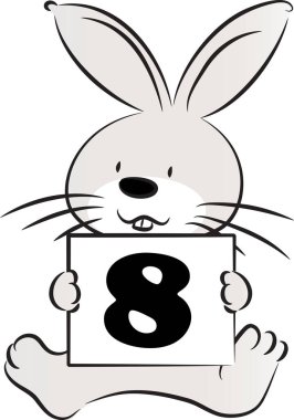 çizgi film sevimli tavşan tutma kartı 8 numara, eğitim konsepti  
