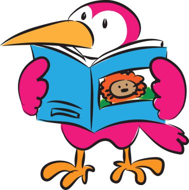 çizgi film sevimli kuş okuma kitabı, eğitim konsepti 