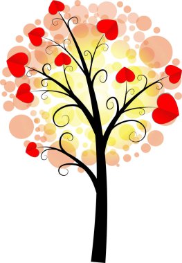 Kalpli aşk ağacı ve kopyalama alanı, vektör illüstrasyonu 