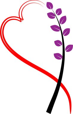 Beyaz arkaplanda ağaç dalı olan renkli düz kalp logosu, 