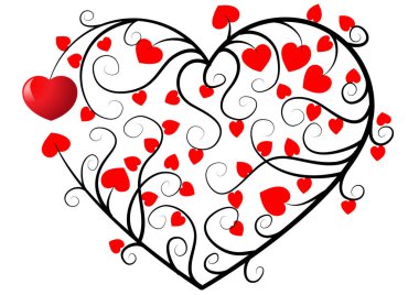 Beyaz arkaplanda ağaç dalları olan renkli düz kalp logosu, 