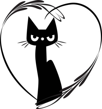 beyaz arka planda izole edilmiş kalbi olan küçük sevimli bir kedi. Romantik bir kavram. 