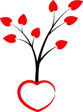 Beyaz arkaplanda ağaç dalları olan renkli düz kalp logosu, 