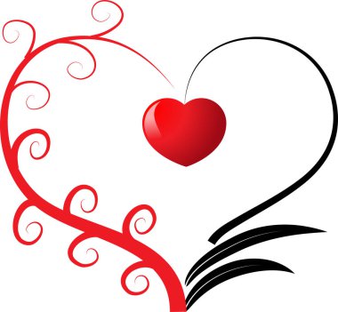 Beyaz arkaplanda ağaç dalları olan renkli düz kalp logosu, 