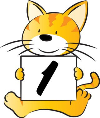 Boş tabelası olan sevimli bir çizgi film kedisi.