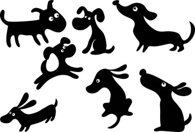 Beyaz arka planda izole edilmiş bir grup şirin köpek.