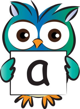 Beyaz arka planda A harfiyle komik bir hayvan karakteri.