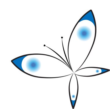 Beyaz arka planda, vektörde, resimde izole edilmiş güzel kelebek çizimi