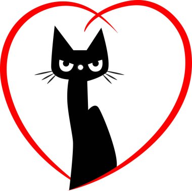 beyaz arka planda izole edilmiş kalbi olan küçük sevimli bir kedi. Romantik bir kavram. 