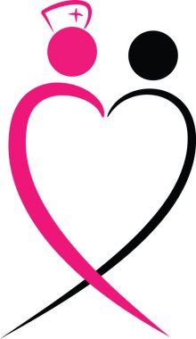 Renkli düz kalp şekilli hemşire ve hasta logosu simgesi beyaz arkaplan, vektör, illüstrasyon