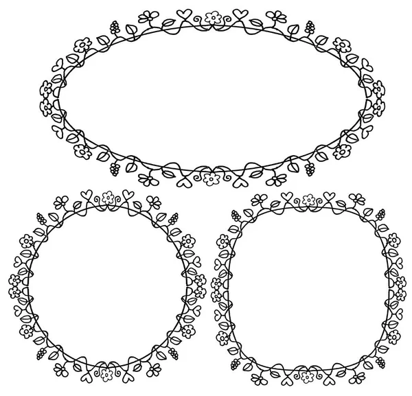 Set Van Prachtige Decoratieve Frames Met Bloemen Geïsoleerd Witte Achtergrond — Stockvector