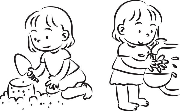 vector illustration with cartoon girls 