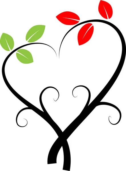 Färgglada Platt Hjärta Logotyp Med Träd Grenar Isolerade Vit Bakgrund — Stock vektor