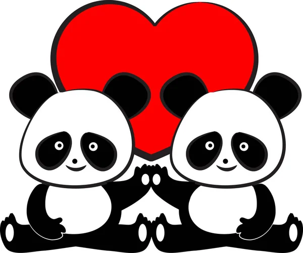 Pandas Love Card Template Isoliert Auf Weißem Hintergrund Vektorillustration — Stockvektor