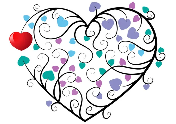Logo Coloré Coeur Plat Avec Branches Arbre Isolées Sur Fond — Image vectorielle