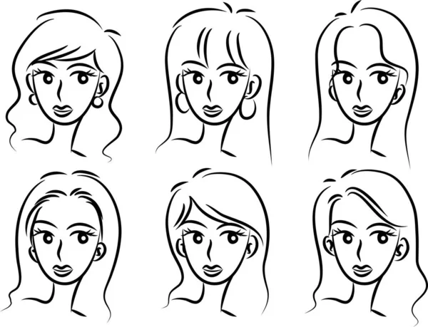 白い背景に隔離された髪型の漫画の美しい女の子のセット ベクトル イラスト — ストックベクタ
