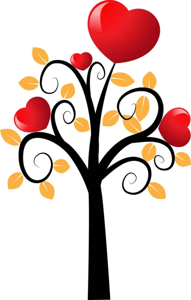 Arbre Romantique Plat Coloré Avec Des Feuilles Forme Coeur Isolé — Image vectorielle