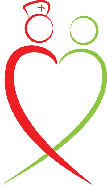 Colorido Plana Coração Forma Enfermeira Paciente Logotipo Ícone Isolado Fundo — Vetor de Stock
