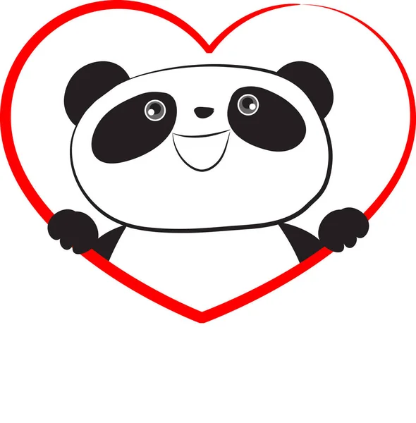 卡通可爱的小熊猫 有着白色背景的心 浪漫的概念 — 图库矢量图片