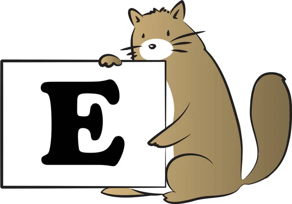 面白い漫画動物のキャラクターとともに手紙E上の白い背景 — ストックベクタ