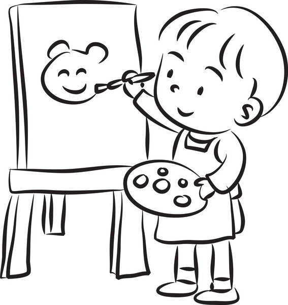 мультяшный мальчик рисунок с кистью изолированы на белом фоне, вектор, иллюстрация 