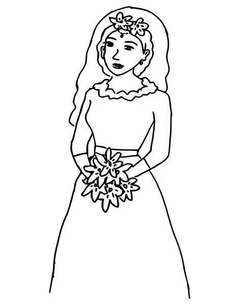 Dibujos Animados Hermosa Novia Vestido Novia Concepto Matrimonio — Vector de stock