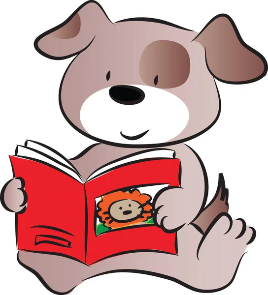 Cartoon Schattig Hond Lezen Boek Onderwijs Concept — Stockvector